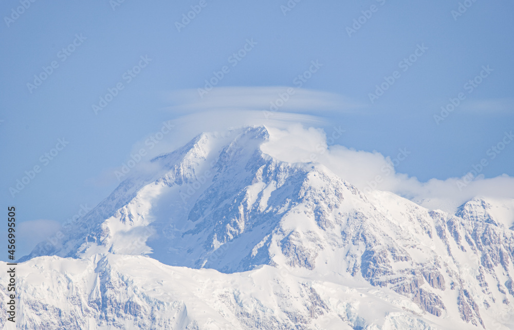 Denali with clouds near the peak