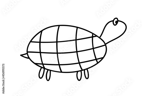 Hand drawing kids line animal turtle. Sea turtle vector design isolated on white background. Concept for icon card, baby banner poster, coloring book, scandinavian flyer