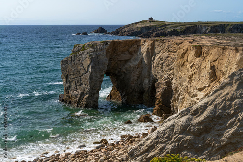 Arch of Port Blanc on the Wild Coast of Quiberon in Morbihan, Brittany, France