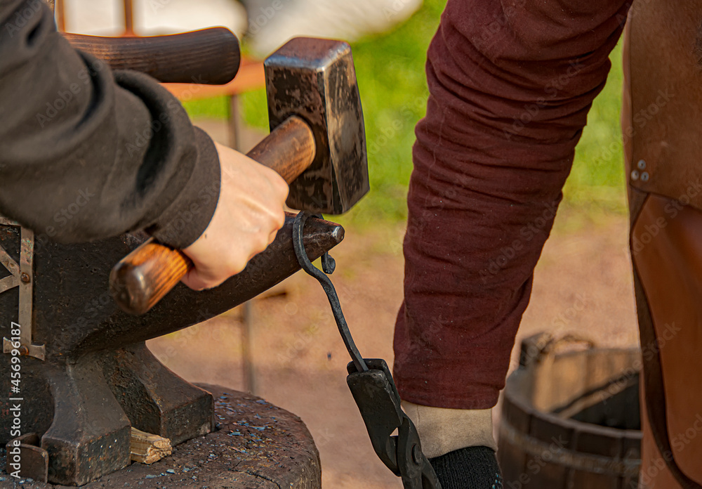 A burning fire in a forge for forging iron products.