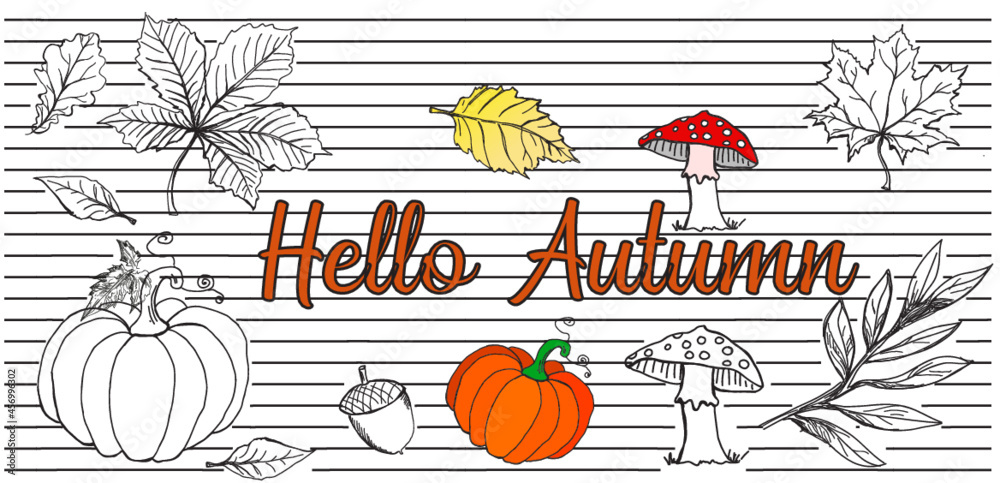 jesień, hello autumn, wiewiórka, łąki, pola, wieś, wioski, pejarztapeta, wzór, deseń, ilustracja, projekt, sztuka, jesienią, element, dekoracja, losowanie, drzew, set, tekstura, pora roku, plik wektor