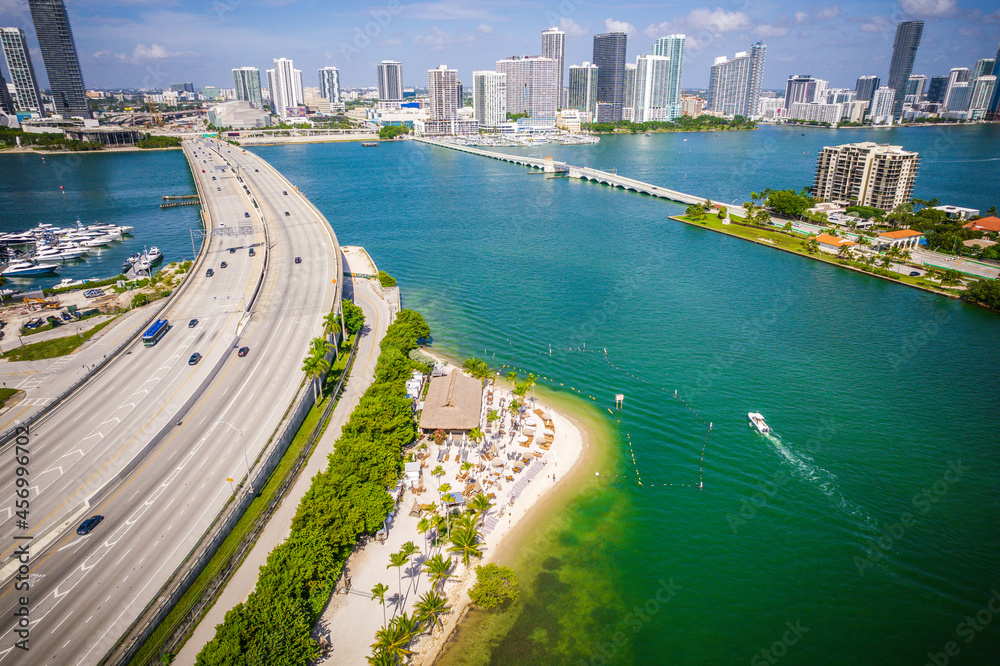 Aerial Drone of Biscayne Bay Miami Florida 