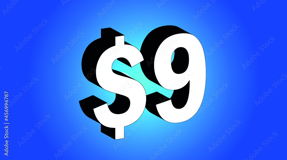 9 Dollar - $9 3D Blue Price Symbol Offer - Save 9 Dollar - $9 3D Blue Price Symbol Offer - Save