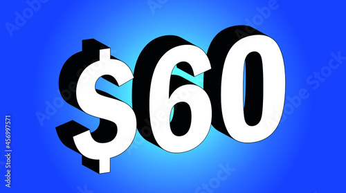 60 Dollar - $60 3D Blue Price Symbol Offer - Save