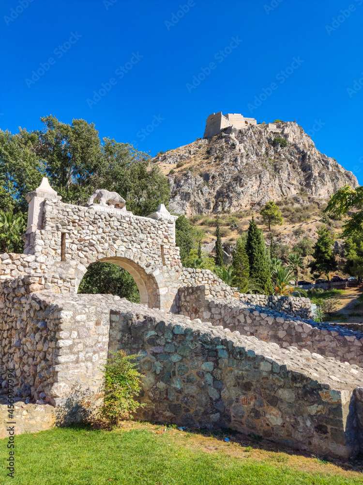 Palamidi castle on the hill above Nafplio city in Greece.