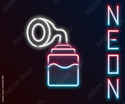 Glowing neon line Breast pump icon isolated on black background. Colorful outline concept. Vector
