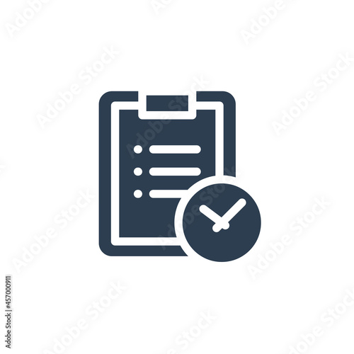 Clipboard and watch. Time management, control, planning solid flat icon. vector illustration