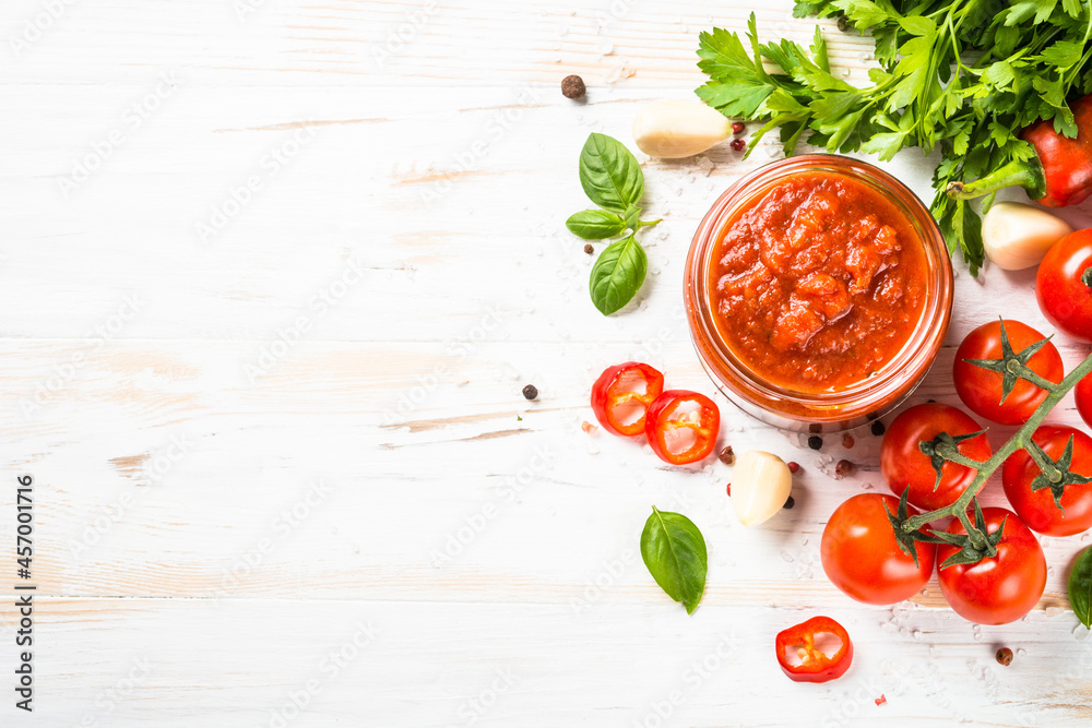 Tomato sauce. Traditional italian tomato sauce with herbs and spices at