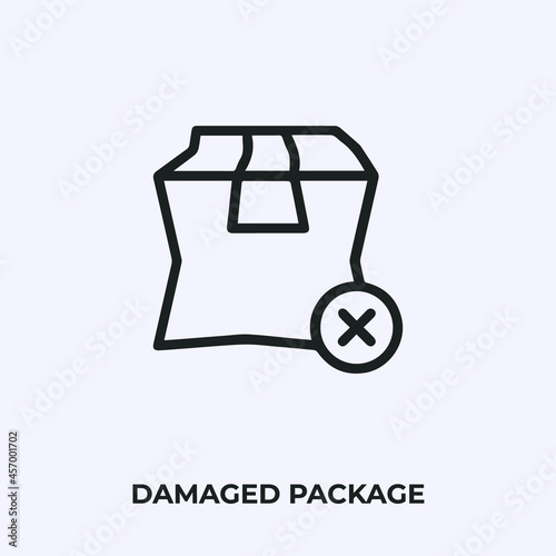 damaged package icon vector. Linear style sign for mobile concept and web design. damaged package symbol illustration. Pixel vector graphics - Vector.