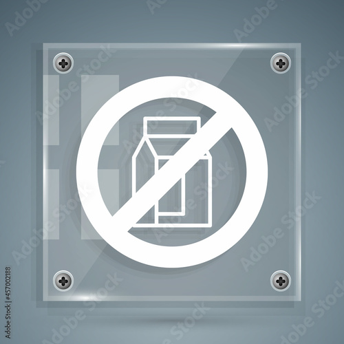 White No pack of milk icon isolated White background. Not allow milk. Allergy concept, lactose intolerance allergy warning sign. Square glass panels. Vector