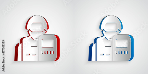 Paper cut Police officer icon isolated on grey background. Paper art style. Vector
