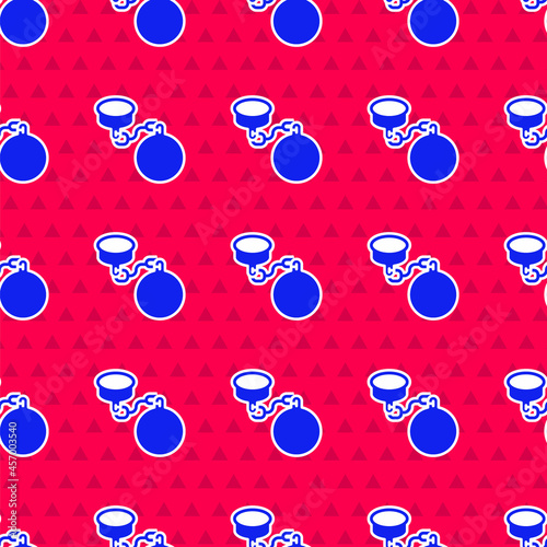 Blue Ball on chain icon isolated seamless pattern on red background. Vector
