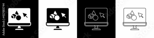 Set 3D printer software icon isolated on black and white background. 3d printing. Vector