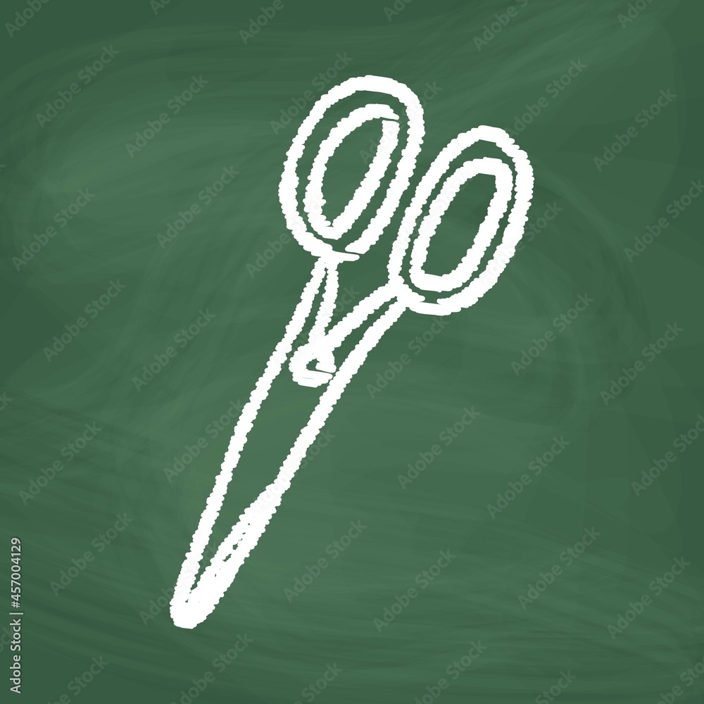 Scissors line Icon design white chalk. Draw a picture on the blackboard.