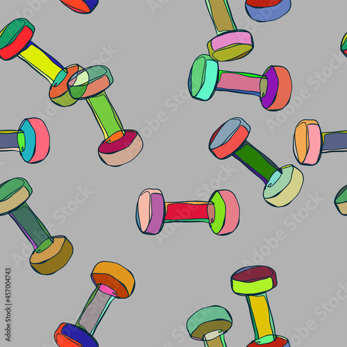 dumbbell weight fitness vector seamless pattern outline decorative