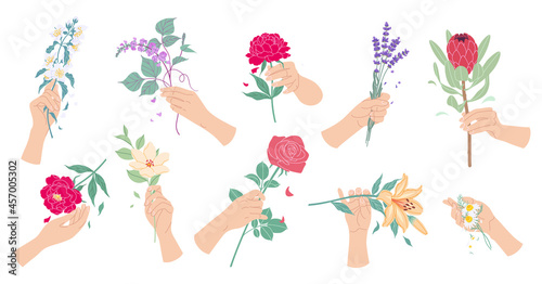 Floral Compositions with Female Hands and Flowers