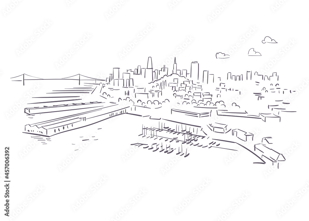 Obraz premium San Francisco usa vector sketch city illustration line art