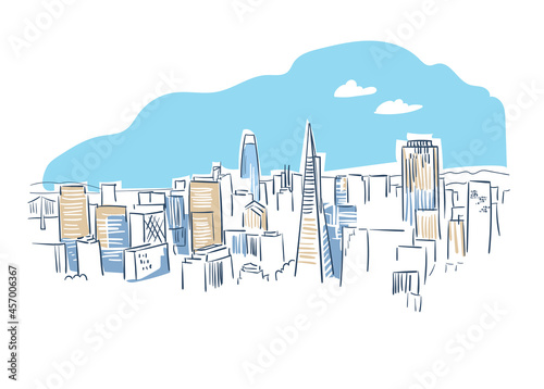 San Francisco usa vector sketch city illustration line art colorful watercolor style