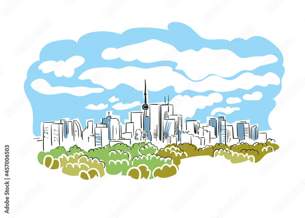 Toronto Ontario Canada vector sketch city illustration line art colorful watercolor style