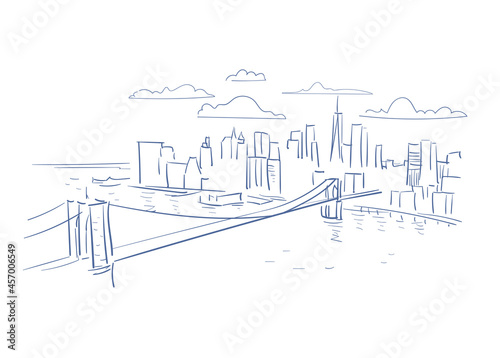 Canvas Print New York usa vector sketch city illustration line art