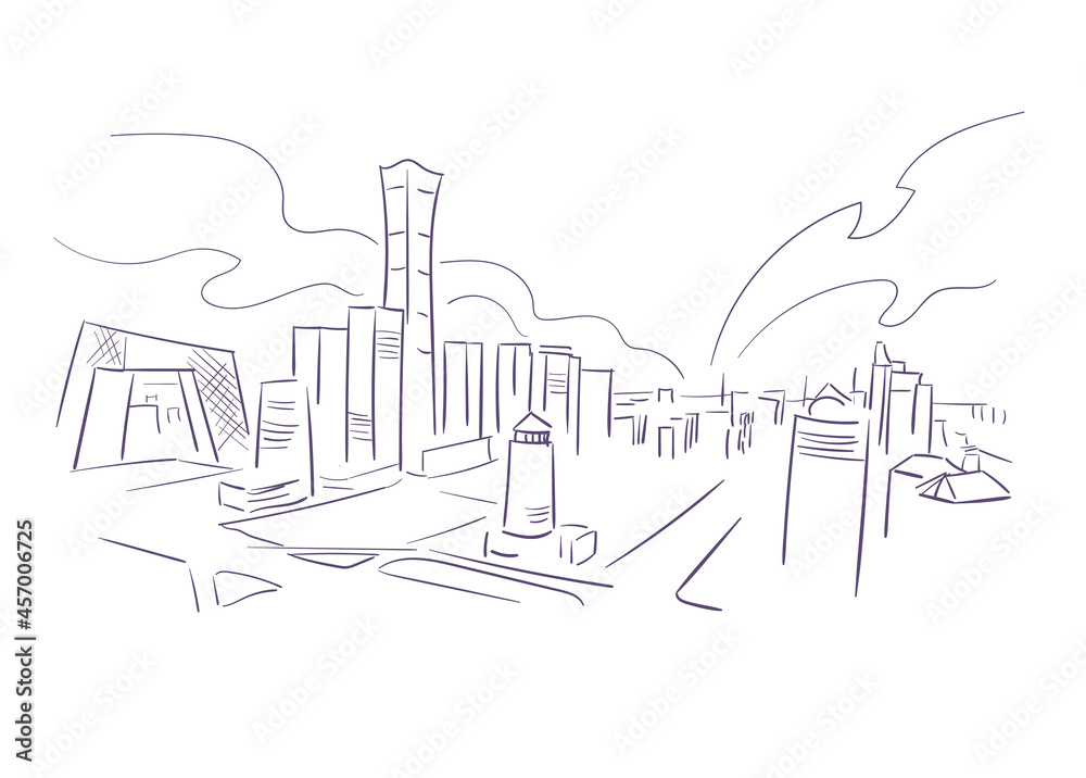 Beijing China vector sketch city illustration line art sketch