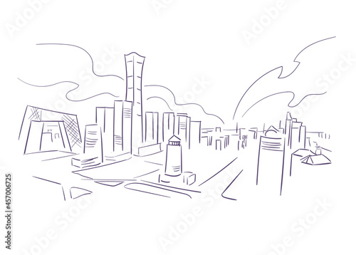 Beijing China vector sketch city illustration line art sketch