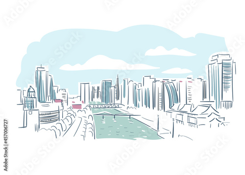 Beijing China vector sketch city illustration line art sketch