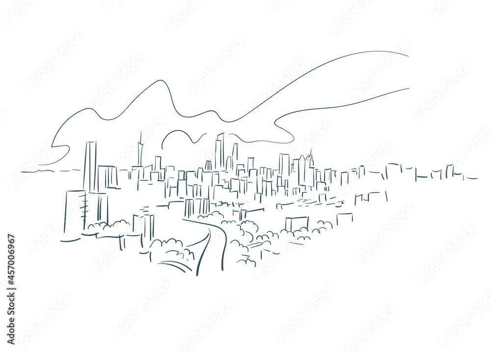 Guangzhou Guangdong province China vector sketch city illustration line art sketch