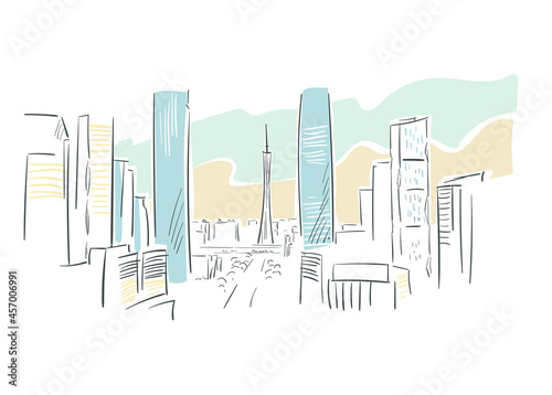 Guangzhou Guangdong province China vector sketch city illustration line art sketch