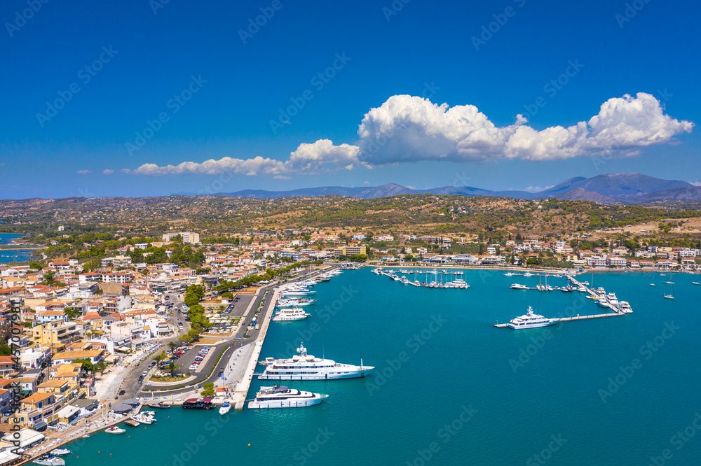 View of the picturesque coastal town of Porto Heli, Peloponnese, Greece. - obrazy, fototapety, plakaty 