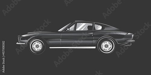 Original monochrome vector illustration in vintage style. American muscle car. T-shirt Design