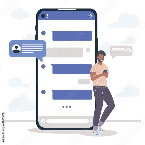 man with smartphone messaging