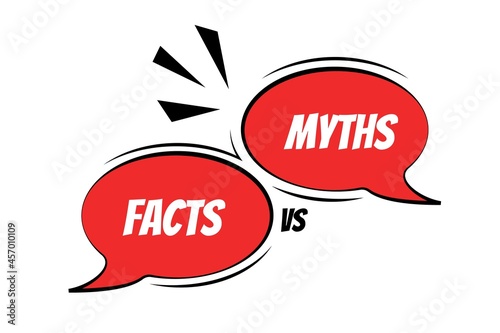 Myths vs facts Vector illustration on white background Thin line speech bubbles with facts and myths Speech bubble icons Concept of thorough fact-checking or easy compare evidence Flat cartoon style