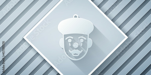 Paper cut French mime icon isolated on grey background. Paper art style. Vector