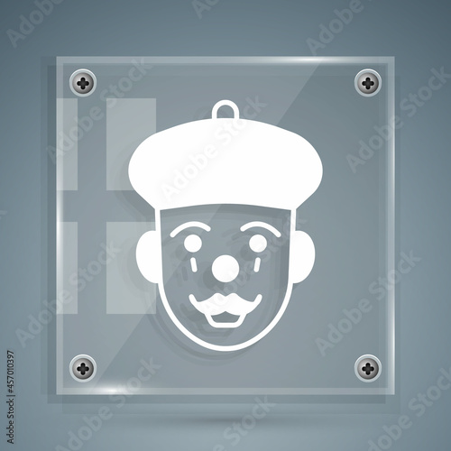 White French mime icon isolated on grey background. Square glass panels. Vector