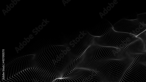 Dynamic wave on an abstract dark background. Futuristic dot picture. Vector illustration.