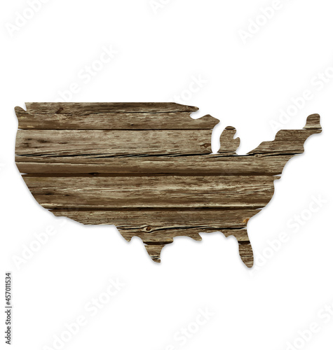 USA map old rustic timber cutout