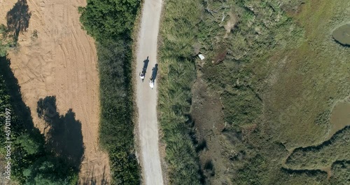 Aerial view of Ria Formosa wetlands nature conservation park, at Fuseta fishing town,  Algarve. Portugal.