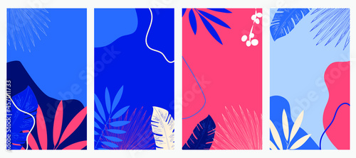 Vector set of abstract creative backgrounds in minimal trendy style with copy space for text - design templates for social media stories - simple, stylish and minimal wallpaper designs for invitations