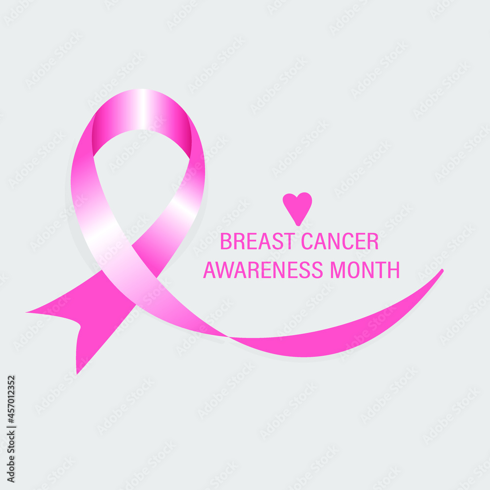 Breast cancer day concept. Pink ribbon. Two female breasts. Women's diseases. Wrestling. Suitable for specialized illustrations.