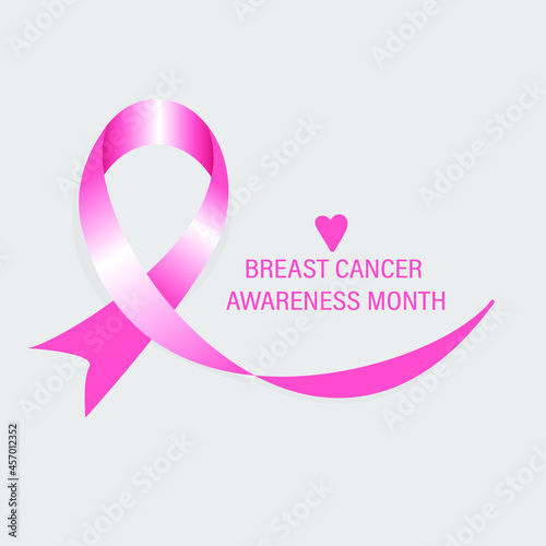 Breast cancer day concept. Pink ribbon. Two female breasts. Women's diseases. Wrestling. Suitable for specialized illustrations. © Happy_KrisMax