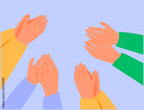 Human hands clapping. People crowd applaud to congratulate success job. Hand thumbs up. Business team cheering and ovation vector concept. Illustration support celebration, appreciation friendship