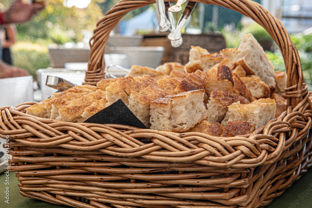 Heap of ciabatta Bread in a basket