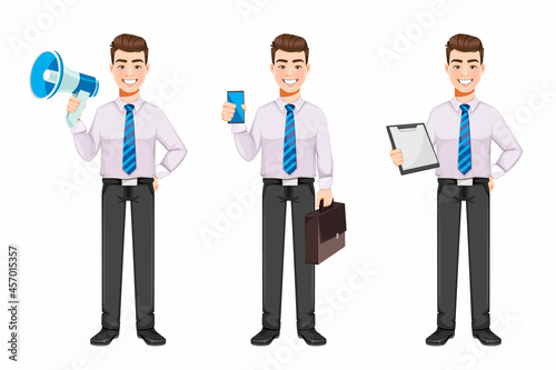 Handsome business man, set of three poses
