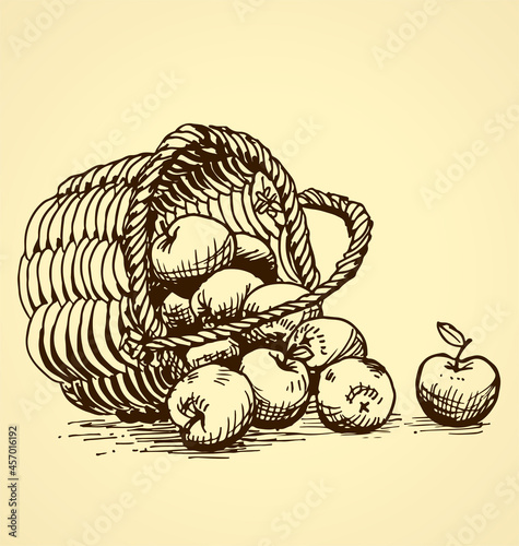 vintage apples tipped out basket illustration