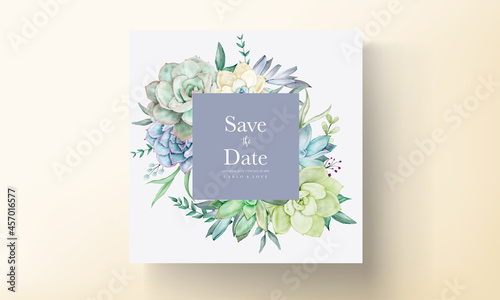 elegant wedding invitation card with beautiful succulent flower watercolor