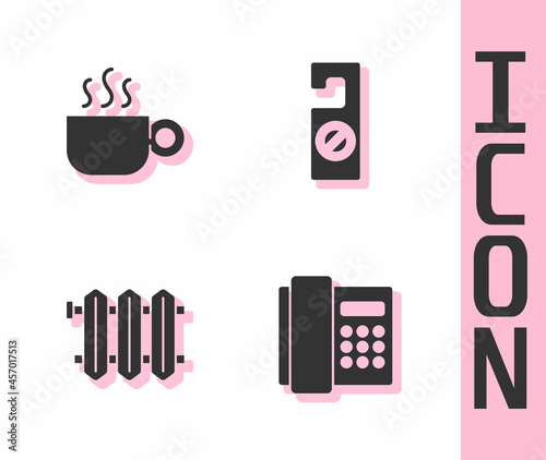 Set Telephone handset, Coffee cup, Heating radiator and Please do not disturb icon. Vector