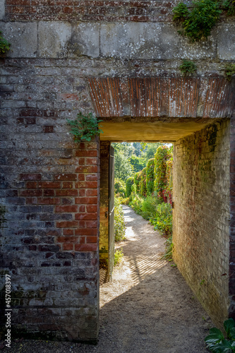 Doorway in Hill Gardens  Hampstead Heath  on a sunny summer afternoon  London  England