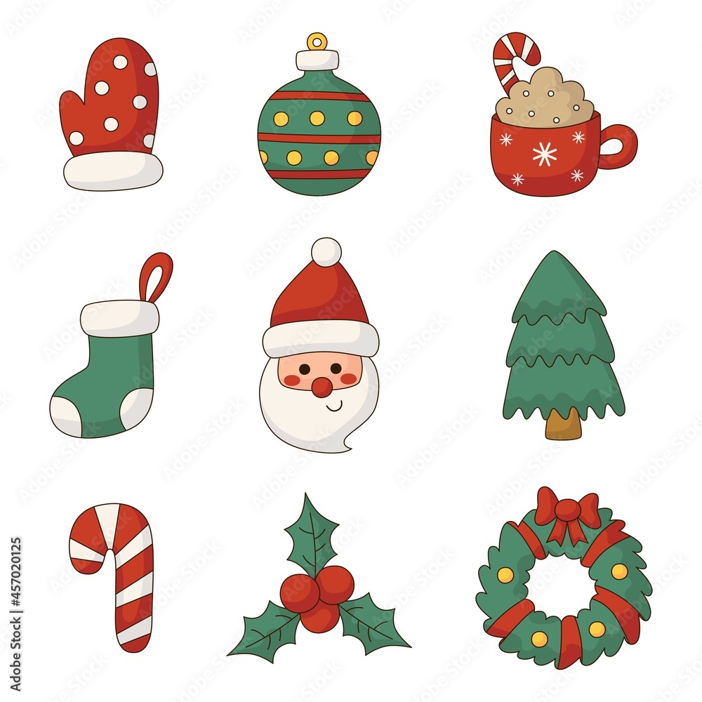 cute christmas flat icon set isolated on white background. vector Illustration. cute christmas flat icon set isolated on white background. vector Illustration.