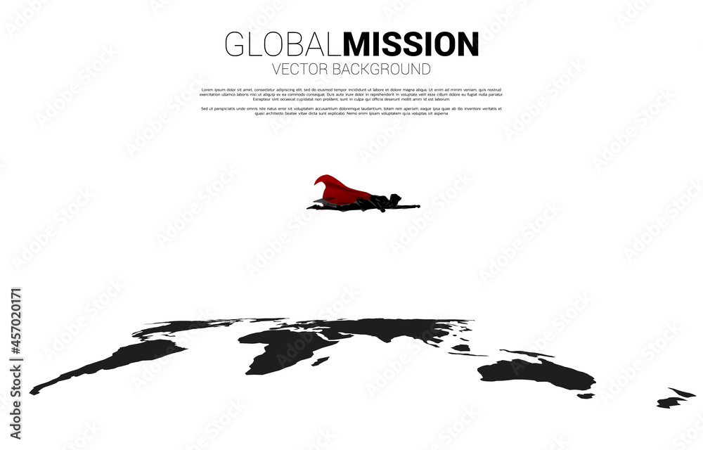 Silhouette of businessman flying from over world map. Business Concept of world target mission.